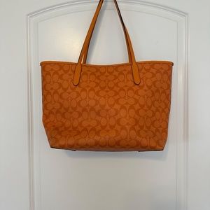 Coach City Tote in Orange Blocked Signature Canvas